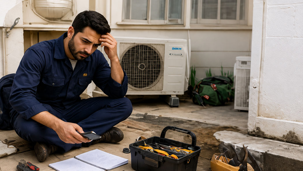 Technician delayed by manual paperwork while working on site